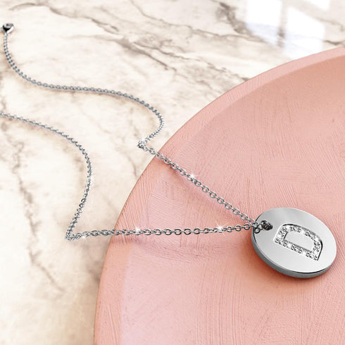 Initials Fabulous Alphabet Letter Necklace White Gold Layered Steel Jewellery